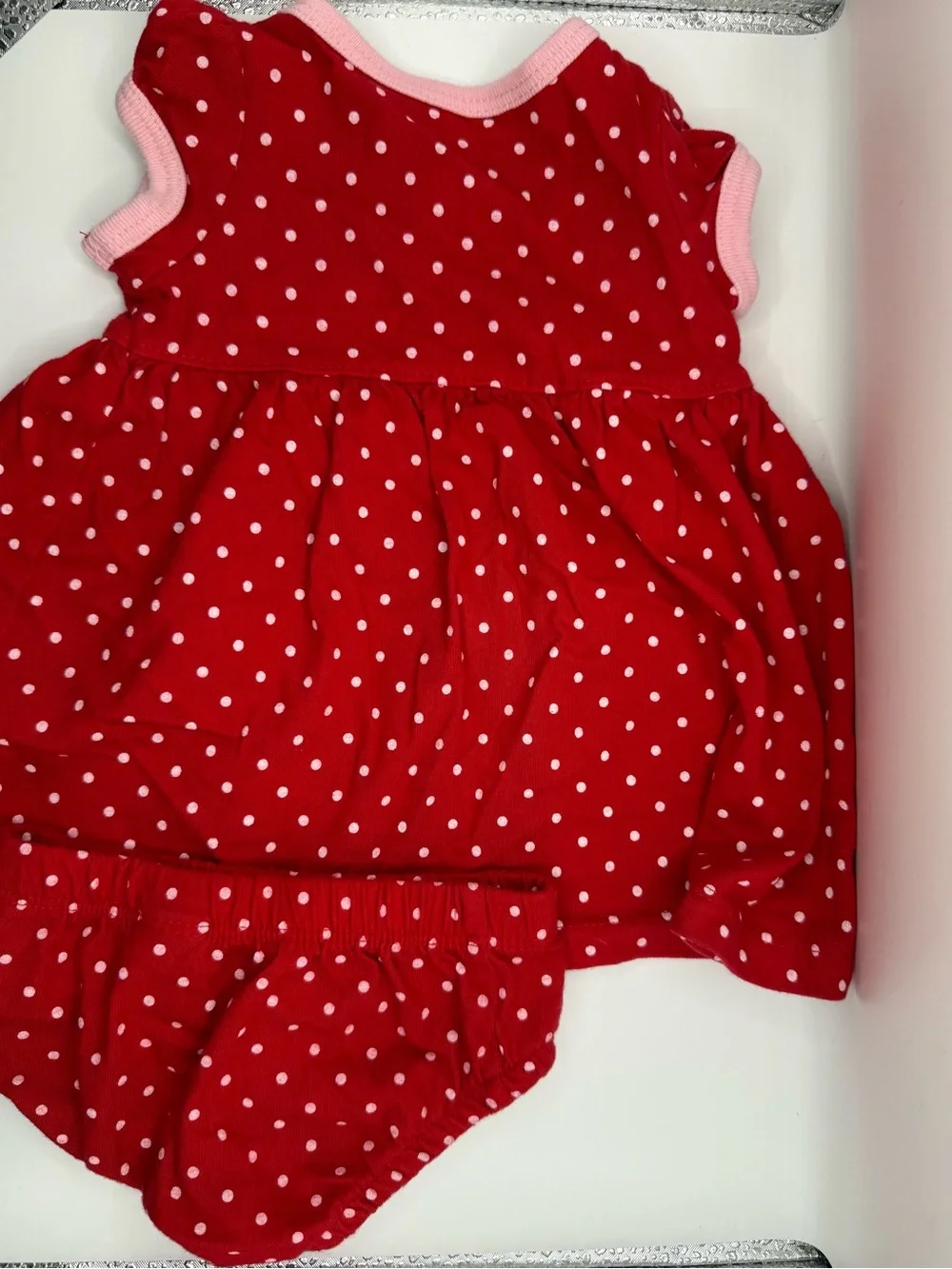 Carter's Red Polka Dot Dress with Pink Trim & Cherry Patch - Picture 3 of 3